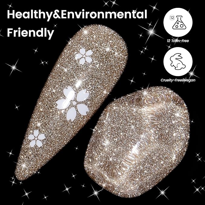 YTD Likomey Reflective Glitter Gel Nail Polish,15ml Champagne Gold Flash Diamond Shimmer Nails Gel,Sparkly Shiny Salon Home Fall Winter Manicure UV Color Varnish,SZ012