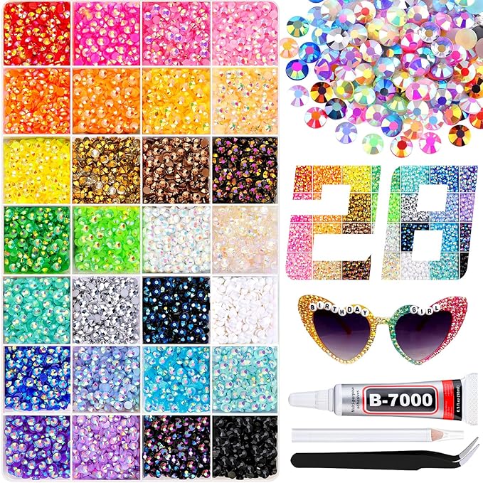 13000Pcs Resin Rhinestones with B7000 Jewelry Glue for Crafting, Multicolors 4mm Non Hotfix Flatback Gems, Bedazzling Crystal for DIY Crafts Clothing Tumblers Mugs Shoes Fabric Decor Nail Art