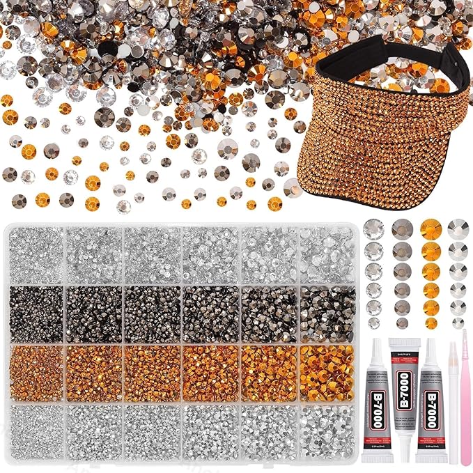 26000PCS Gold Silver Black Flatback Rhinestones for Crafting, Resin Rhinestones for Bedazzling Kit, 2/3/4/5/6mm Flatback Gems Jewels for DIY Mugs Tumblers Clothing Shoes Nail Art