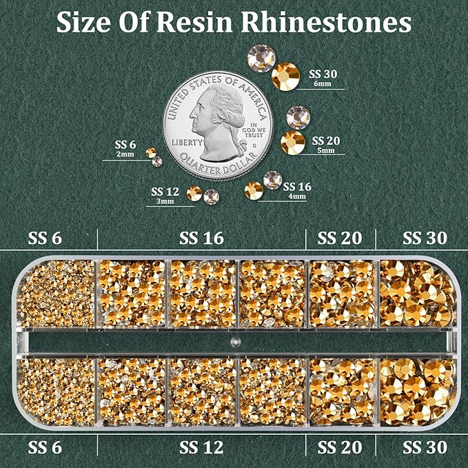Resin Rhinestones for Crafting with B7000 Jewelry Glue, 1 Box Gold Flatback Crystals with 3Pcs 10ml Glue for Bedazzling Crafts DIY Nail Art Makeup，Non Hotfix Gems for Clothing Shoes