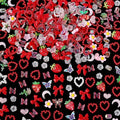 120 Pieces 3D Resin Strawberries, Butterfly Flower Nail Charms, Rose Flower Peach Bow Cherry Rhinestones, Heart Pearls for DIY Nail Art Decoration Making Craft (Red)