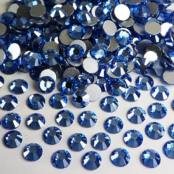 Genie Crystal SS20 Ice Light Sapphire Flatback Rhinestones 1440pcs, White-Film Coated Blue Rhinestone, Non-Hotfix for Nail Art, DIY Crafts, Tumblers, Clothes, Shoes, Phone Case
