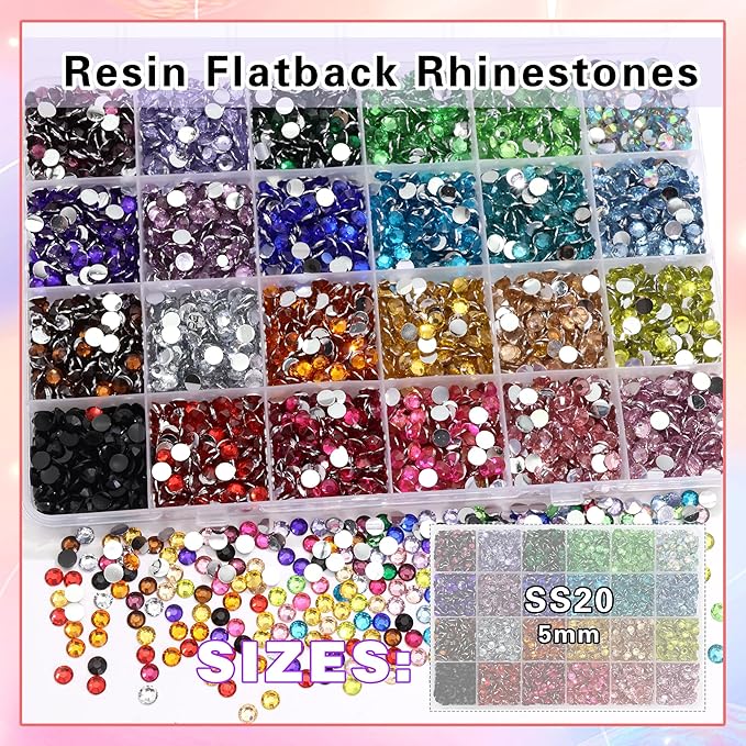 RODAKY Resin Rhinestones for Crafting Bedazzling,24 Color Rhinestones for Nails Art,5MM Nail Rhinestone and Gems,Nail Diamond Flatback Gems Crystals Charms for Nail Design DIY Makeup Decor