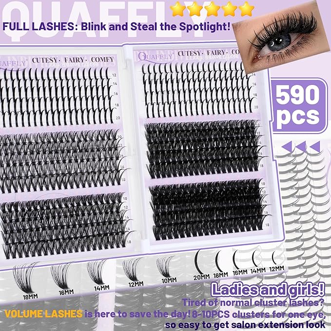 DIY Lash Extension Kit 1676Pcs D Curl Individual Spike Manga Lash Clusters Kit with Bottom Lashes, Lash Bond and Seal, Remover, Tweezers,Brush by QUAFFLY