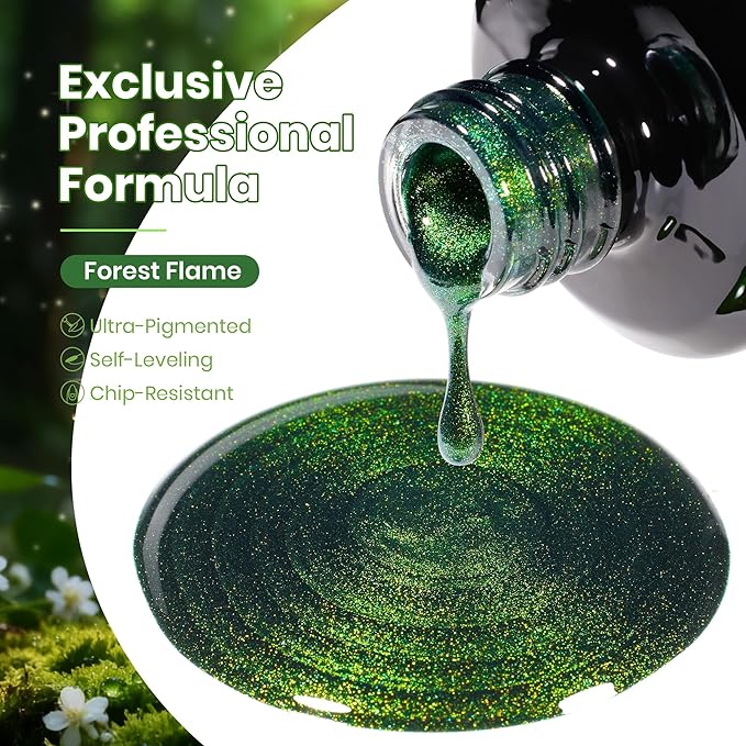 Beetles Forest Flame Green Cat Eye Gel Nail Polish - 15ML Green Cat Eye Gel Polish Glitter Magnetic Translucent Glassy Effect Soak Off UV French Nail Art DIY Manicure Stpatrick Gifts for Women