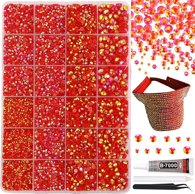 RODAKY Resin Jelly Rhinestones for Crafting Bedazzling,2-6MM Rhinestones for Nails Art,Red AB Nail Rhinestone and Gems,Nail Diamond Flatback Gems Crystals Charms for Nail Design DIY Makeup
