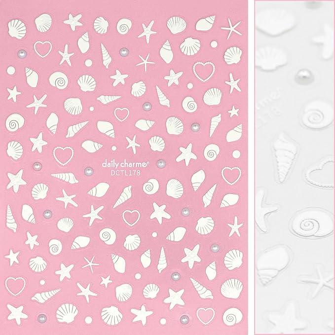 Daily Charme 3D Nail Art Sticker Bundle Fun Summer Nail Art Stickers Decals for Summer Nails Shellfish Starfish Beach Tropical Design Manicure Decals Stickers