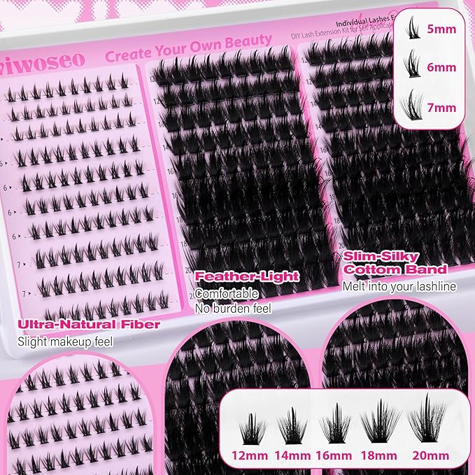 wiwoseo Lash Spikes Lash Clusters Kit with Bottom Lashes Spiky Lash Clusters Eyelash Extensions Kit Manga Eyelash Clusters Kit Fairy Cluster Lashes Salon Lashes Clusters Kit with Clear Bond and Seal