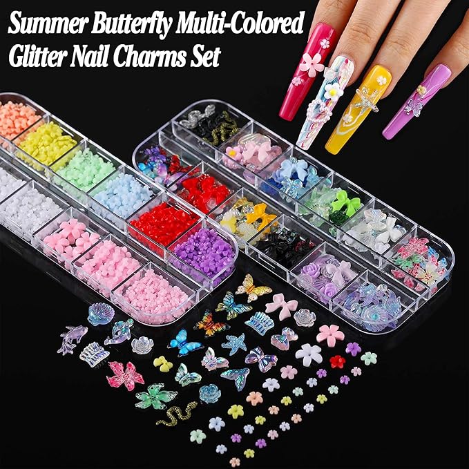 BANA Nail Charms for Rhinestones Kit with 13 Boxes of Nail Gems, 18000Pcs 3D Gold and Silver Nail Charms with Cross, Crown, Pearls for DIY Nail Designs