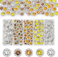 200 Pcs 12MM Sew on Rhinestones Mixed Colors Crystal Glass Metal Base Flower Shape, Flatback Rhinestones for Crafting, Sewing Accessories for Clothes and Shoes (Yellow)