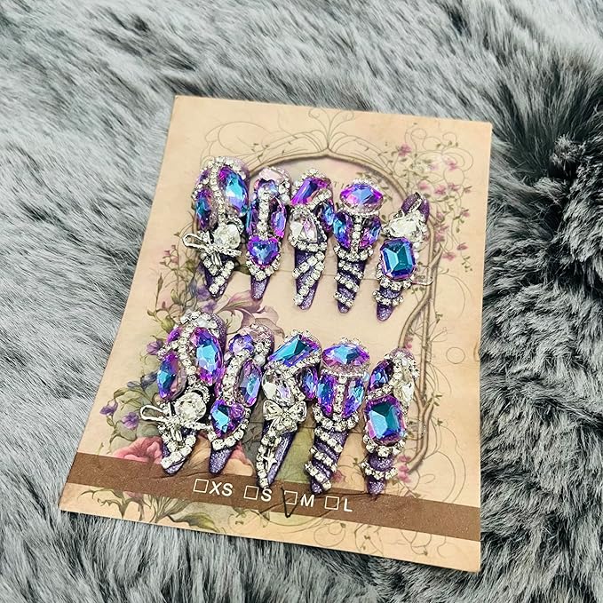 Press on Nails 2Packs (20Pcs) Handmade Nails Mystery Box Random 40mm Long Manicure Charms Nails Art Nail Kit Press on Nails for Women Party Holiday Photo Wedding Size L