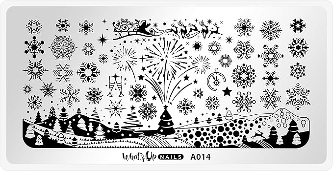 Whats Up Nails - A014 Holiday Snowfall Stamping Plate for Christmas Winter Nail Art Design