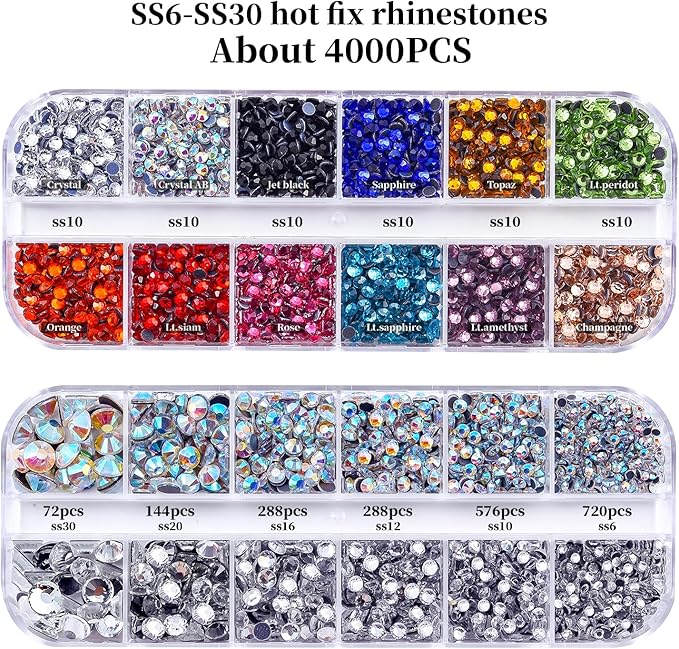 Blinginbox Hotfix Rhinestone Setter, Hot Fix Applicator Tool Bedazzler Kit with Rhinestones, Kit, Hot Fixed Wand for Clothes Clothing Fabric Crafts, 4000 Pcs, AB Crystal, Clear,7 Gems Sizes
