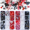 2050 Pieces 3D Butterfly Rose Flower Bow Rabbit Bear Nail Charms Kit with Nail Art Rhinestones Pearls Crystal Gems Nail Slices for Manicure DIY Crafts Jewelry Accessories (Black White Red)
