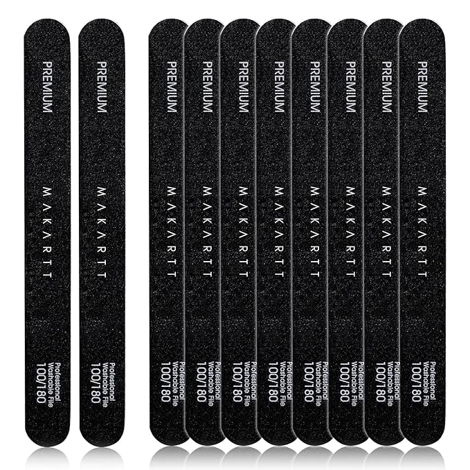 Makartt Nail File - 100/180 Grit Emery Boards for Nails, Professional Nail Files, 10pcs Double Sides Black Coarse Fingernail Filer for Acrylic and Extension Gel Removal Manicure Kit Salon Home Use