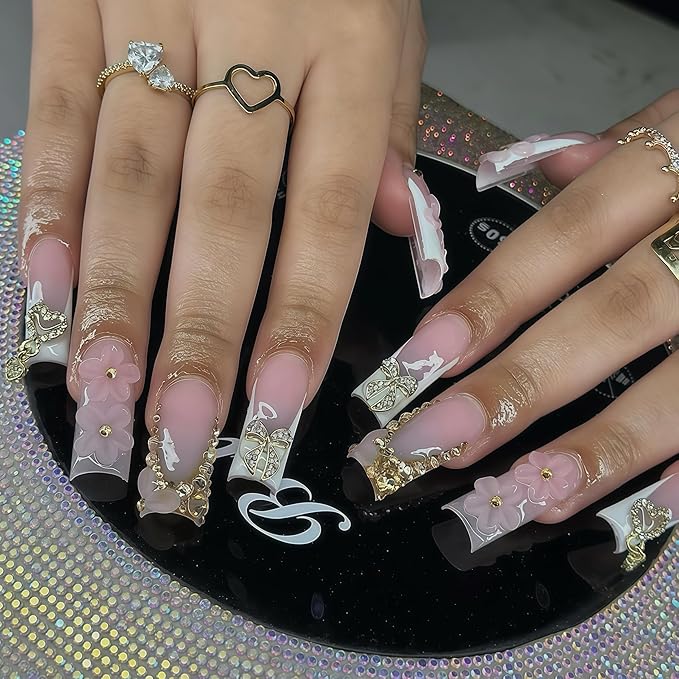 60PCS Gold Nail Charms and Gems: 3D Heart, Star, Crown, Bow Rhinestones for Nails Design