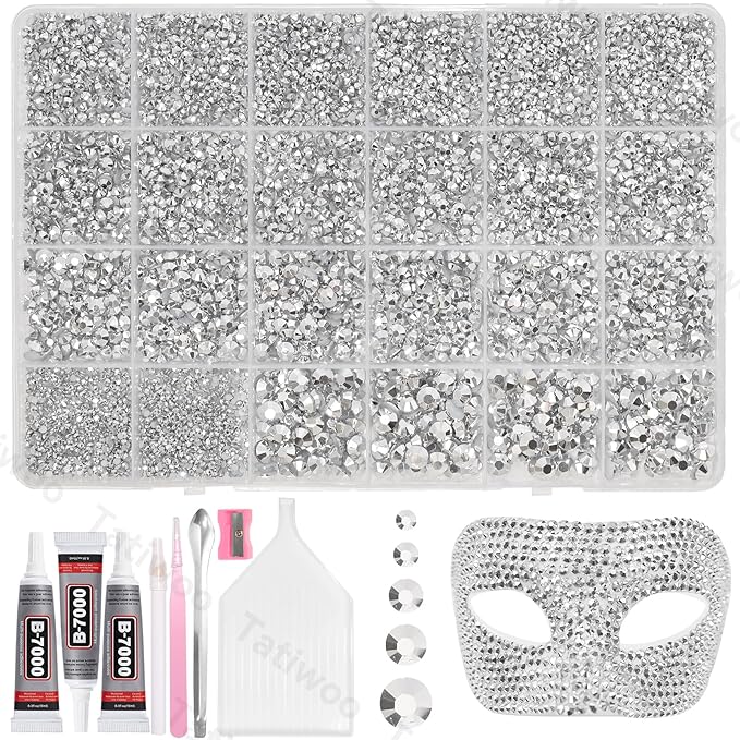 20000Pcs Silver Flatback Jelly Resin Rhinestones for Bedazzling, Mix Sizes Crystal Rhinestones Gems, Silver Gems Bedazzling for Crafting for DIY Face Makeup Crafts Tumblers