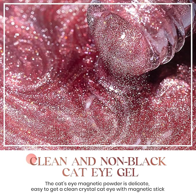 MIZHSE Cat Eye Gel Nail Polish, 3 in 1 Rubber Base Gel Magnetic Nail Polish, No Need Base Coat 6 Colors 10ml Holographic Glitter Velvet Cateye Polish with 2 Magnets Soak Off Nail Art Gift for Women