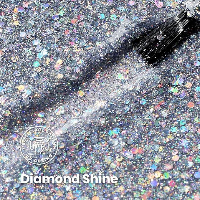 Beetles Glitter Gel Nail Polish - 15ml Stay Shining Holographic Stardust Gel Polish Diamond-Shine Silver Nail Art Uv Led Home Salon Long-Lasting Soak-Off Holographic Glitter Gel Gift for Women