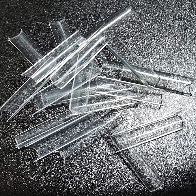 LoveOurHome 200pc XL C Curve Nail Tips Extra Long Tapered Square Fake Nails Half Cover Clear Artificial Nail Art Tips 10 Size False Nails Tech Supplies for Gel Acrylic Nail Extension