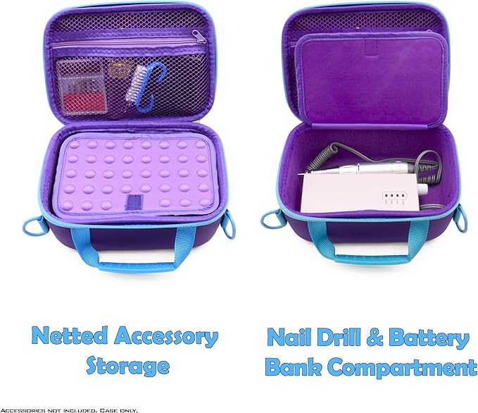 CASEMATIX Portable EFile Nail Drill Machine Case - Professional Hard Shell Bag for Rechargeable Nail Machine Compatible with Nails Drill from AIRSEE, AZ GOGO, MelodySusie, NATPLUS and More