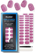 Pre Cured Gel Nail Strips - 44PCS Salon Quality Gel Nail Stickers - Long Lasting Polish Wraps for Women no UV Light Needed Easy Apply & Remove (Neon Pink)