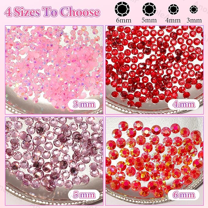 22000Pcs Pink Red Rhinestones for Bedazzling, Jelly Bedazzling Resin Gems 3-5mm, Pink White Gems Bedazzling Kit for Crafting, Flatback Color Red Hot Pink AB Gems for Nails Face Makeup Tumblers