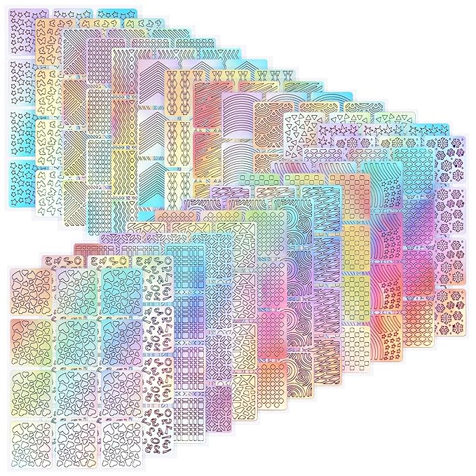 288 Pieces Nail Vinyl Stencils Nail Decoration Stickers Set Nail Stickers Tips Decals, 24 Sheets