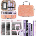 Lash Extension Kit, 516Pcs Individual Cluster Eyelash Extensions with Lash Bond&Seal Remover Tweezer Brush Lash Curler Lash Assistant Stylish Portable Makeup Bag DIY Lash Extensions at Home