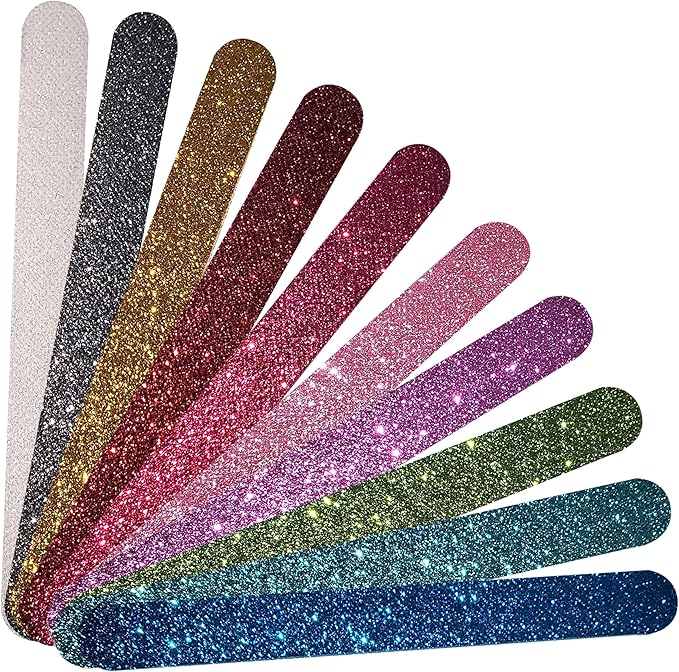 Glitter Colorful Nail File Strips - Manicure and Pedicure Nail Buffers - Double Sided Filers for Shaping and Smoothing Toenails and Fingernails (Regular, 10)