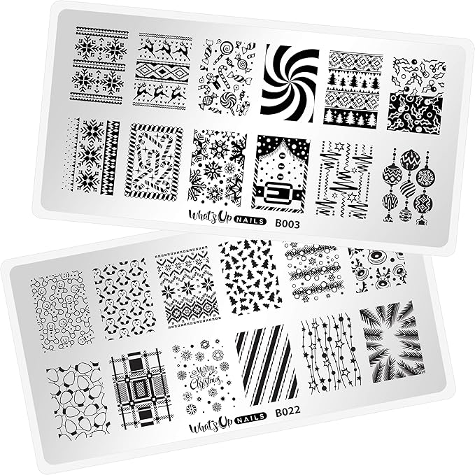 Whats Up Nails - Christmas New Year Winter Nail Stamping Plates (B003, B022) for Nail Art Design