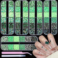 5 Boxes 12420pcs Sparkling Crystal Nail Rhinestones Kit, Flatback Multicolor Transparent Jelly AB Mermaid Gems with Pick Up Pen and Curved Tweezers for Manicure Salon & Craft DIY Designs (Green)