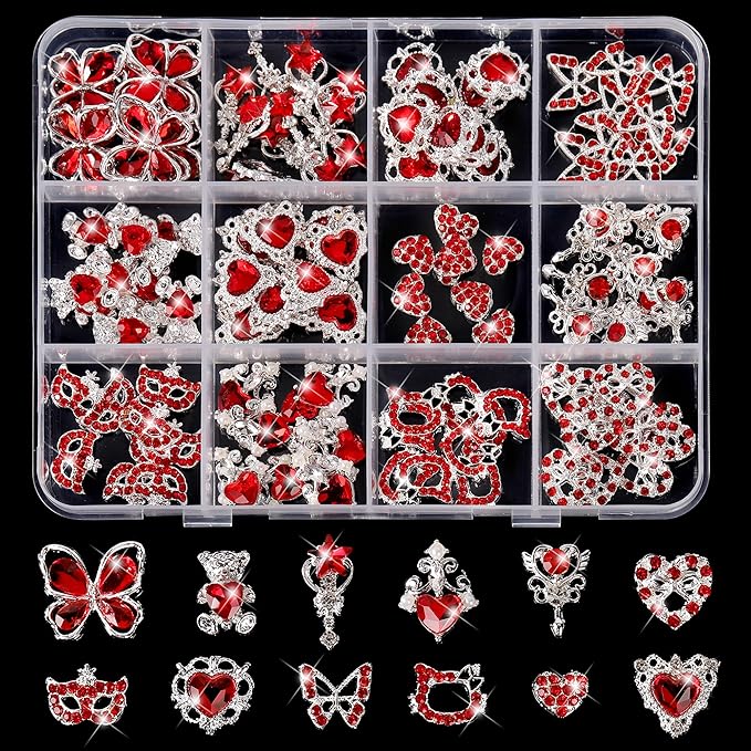 60 Pcs Heart Nail Charms, Rhinestone Red Butterflies Nail Art Gems, Star Heart Butterfly Charms Decorations Sailor Moon Acrylic Nail Accessories for Women DIY Crafts 2