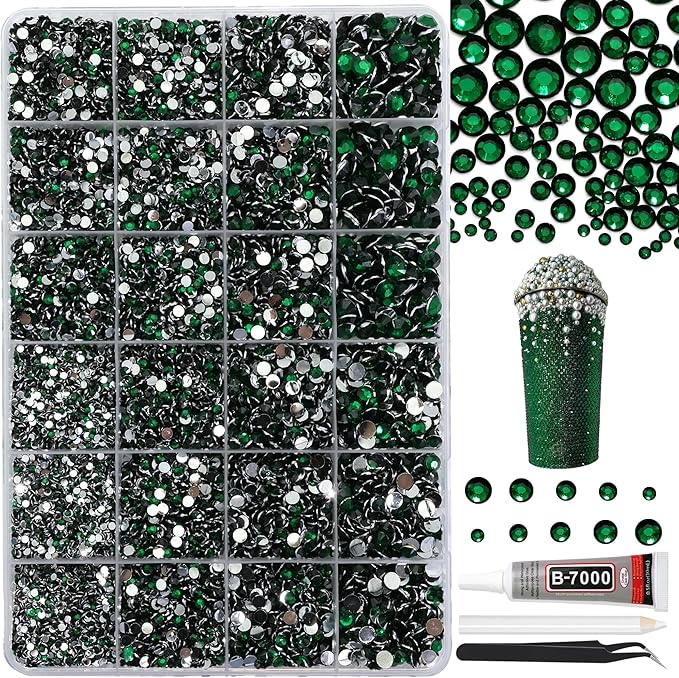 RODAKY Resin Rhinestones for Crafting Bedazzling,2-6MM Rhinestones for Nails Art,Emerald Green Nail Rhinestone and Gems,Nail Diamond Flatback Gems Crystals Charms for Nail Design DIY Makeup Decor