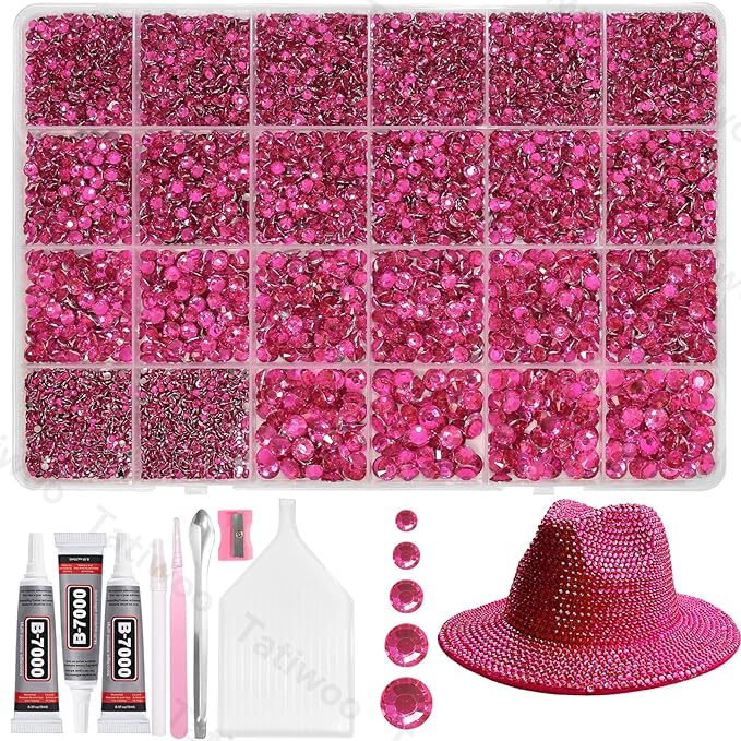 20000Pcs Hot Pink Flatback Jelly Resin Rhinestones for Bedazzling, Mix Sizes Crystal Rhinestones Gems, Hot Pink Gems Bedazzling for Crafting for DIY Face Makeup Crafts Tumblers