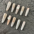 Press on Nails Handmade Nails 10Pcs Fresh Style Hand White Manual Press on Nails for Women Party Holiday Photo 33mm Long Size M