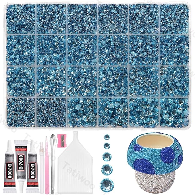 20000Pcs Light Blue Flatback Jelly Resin Rhinestones for Bedazzling, Mix Sizes Crystal Rhinestones Gems, Light Blue Gems Bedazzling for Crafting for DIY Face Makeup Crafts Tumblers