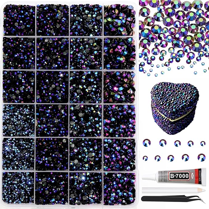 RODAKY Resin Jelly Rhinestones for Crafting Bedazzling,2-6MM Rhinestones for Nails,Black-Purple Blue AB Nail Rhinestone and Gems,Nail Diamond Flatback Gems Crystals Charms for Nail Design DIY Makeup
