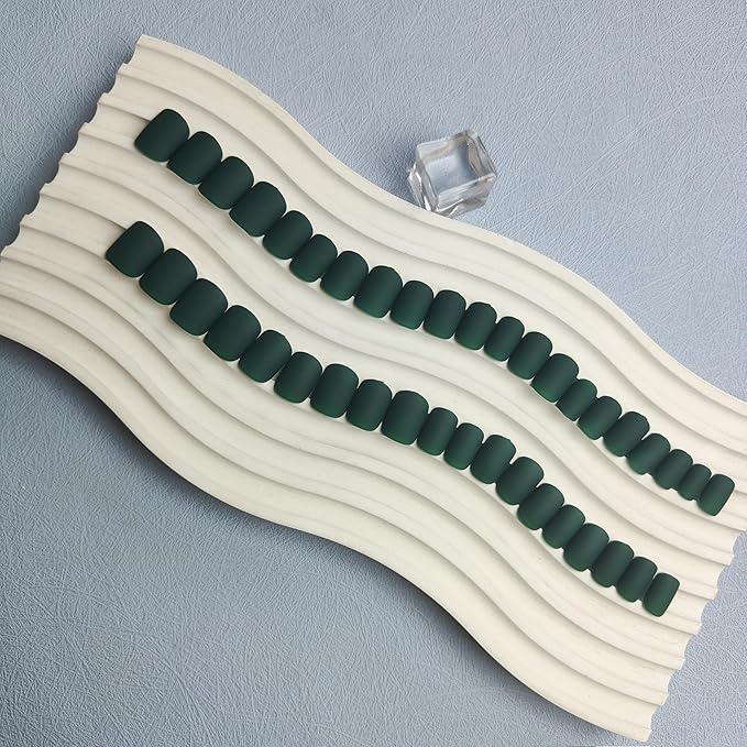 Matte Dark Green Press on Nails Short Square, Natural Short Gel Nails Glue on Acrylic Nails Press ons, 48Pcs Thick Reusable Fake Nails for Women, Short Coffin Artificial Nails Solid Color Square Nails