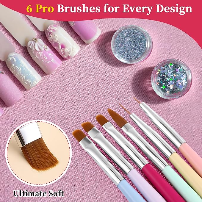 Enhon 2 Pack Nail Polish Holder Stand with 6 Nail Art Brushes, Tilted Fingernail Polish Bottle Holder, Adjustable Angle And Anti-Spill, Fingernail Art Accessories Tools Includes Cross Screwdriver