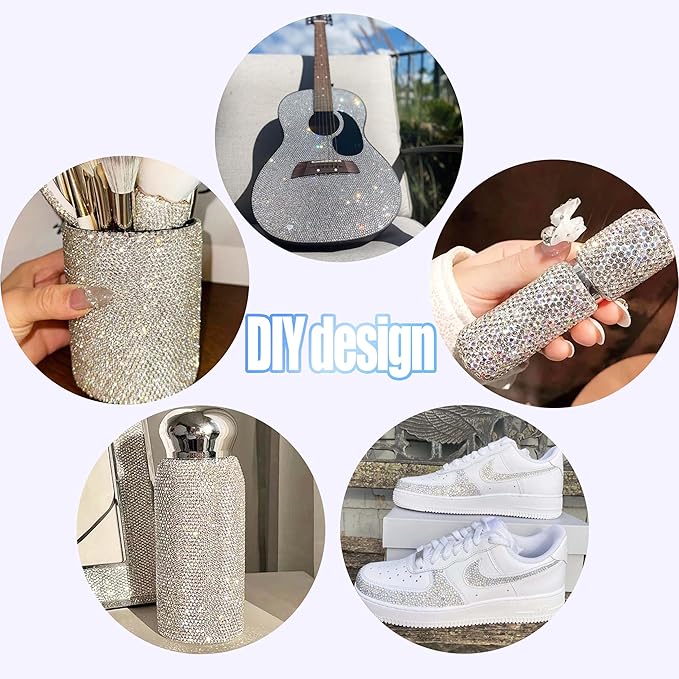 38000Pcs Bedazzling Kit with Rhinestones, Silver Clear Flatback Gems for Diamonds Art, 4 Boxes Bedazzler Kit Tweezers, Wax Pen & 4×10ml B7000 Jewelry Glue for Nail Art, Clothing, Crafts