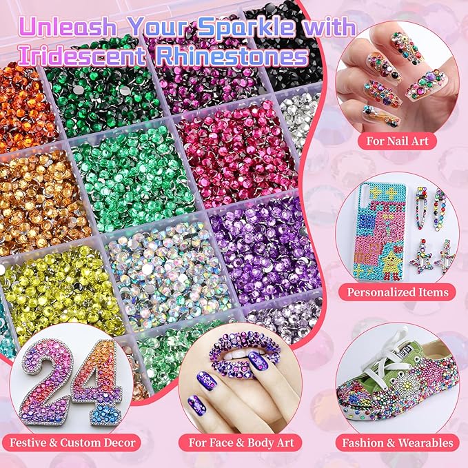 24000Pcs 3mm Resin Rhinestones for Bedazzling, Pink Red Black Flatback Gems for Crafting, Bedazzler Kit with Rhinestones Tools & B7000 Jewelry Glue for DIY Clothing Shoes Tumblers Fabric Nail Art
