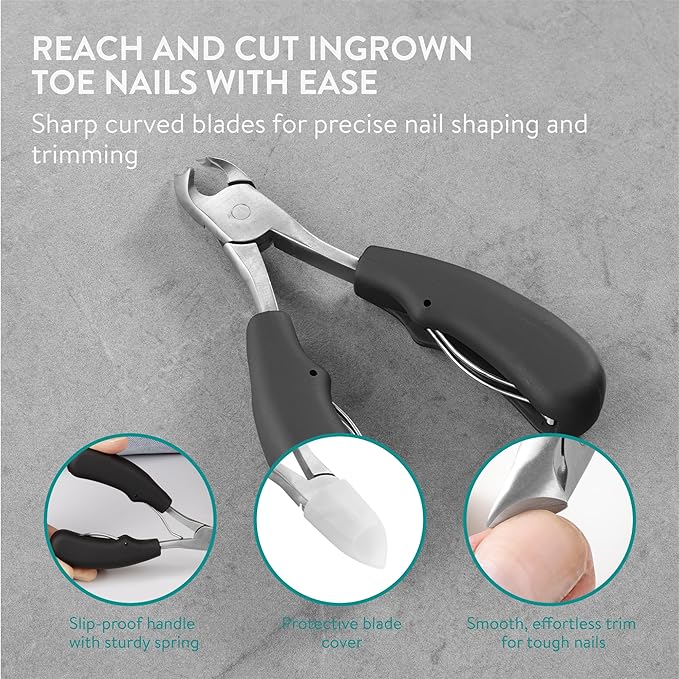Navaris Thick Nail Clipper Set - Precise Large Heavy Duty Nail Cutters for Thick Toe Nails - Big Toenail Clippers Kit for Thick Nails - Comfortable Easy Grip - with Storage Bag