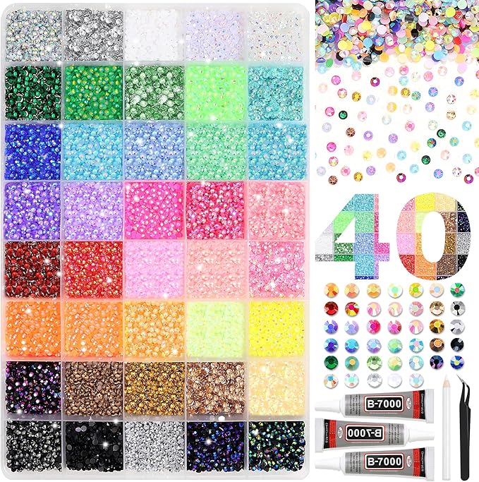 RODAKY Resin Jelly Rhinestones for Bedazzling Crafting,40 Color Rhinestones for Nails Art,3MM Nail Rhinestone and Gems,Nail Diamond Flatback Gems Crystals Charms for Nail Design DIY Makeup Decor