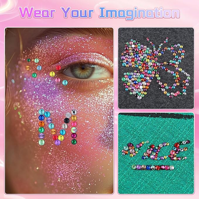 24000Pcs 3mm Resin Rhinestones for Bedazzling, Pink Red Black Flatback Gems for Crafting, Bedazzler Kit with Rhinestones Tools & B7000 Jewelry Glue for DIY Clothing Shoes Tumblers Fabric Nail Art