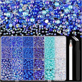 14000PCS Flatback Pearls and Blue Rhinestones for Bedazzling Kit, Dark Blue Mixed Size 3-10mm Resin Rhinestones Gems and Half Pearls for Crafting, Nail Art Crafts Decoration