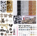 Magic Black Junk Case Charms Kit, Mixed Gold Silver Black Flatback Resin Pearls Rhinestones Bedazzling Kit, Punk Big Junk Phone Cases Charm, Heart Star Bow Flower Charms for Phone Case DIY Crafts