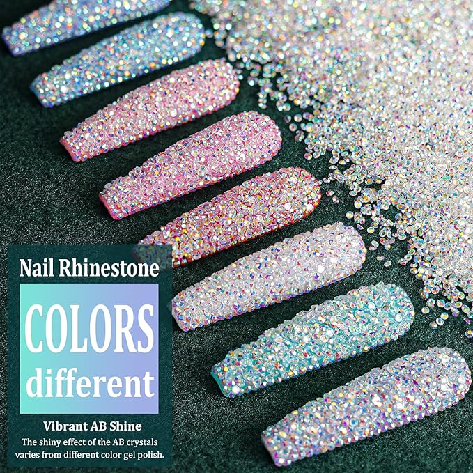 1.2mm and 1.7mm Tiny Nail Rhinestones 20000PCs Ultra Mini Pixie Clear AB Glass Crystals for Nail Art 15000pcs 1.2mm and 5000pcs 1.7mm Super Little Gems Iridescent Micro Dust Glitter Caviar Bead