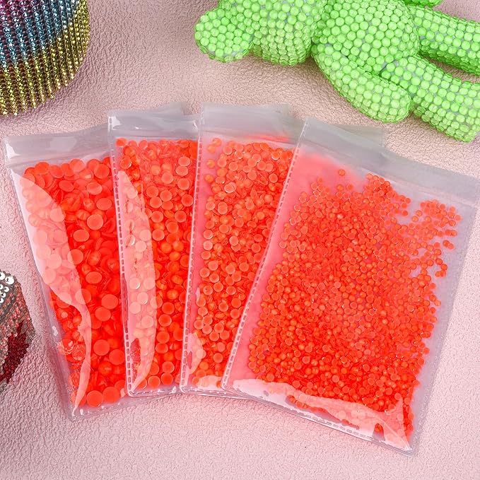 Blinginbox Flatback Rhinestones Round Gems, 1440pcs Luminous Series Glass Stones Neon Gems Non Hotfix Crystal Rhinestones for Nail Charms Crafts Clothes Tumblers,New Orange Red Neon,SS16.