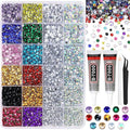 RODAKY 30000Pcs Resin Rhinestone Flatback Crystal Gems Mixed Size AB Clear Rhinestones for Bedazzling Kit with 2PCS 10ml B7000 Glue Tweezers Pen Bedazzled Gem for Crafting